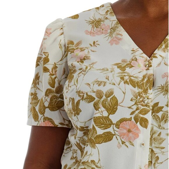 NWT 1.STATE Women's Plus Floral Print V-Neck Puff Sleeve Button Up Blouse Top - Picture 4 of 7